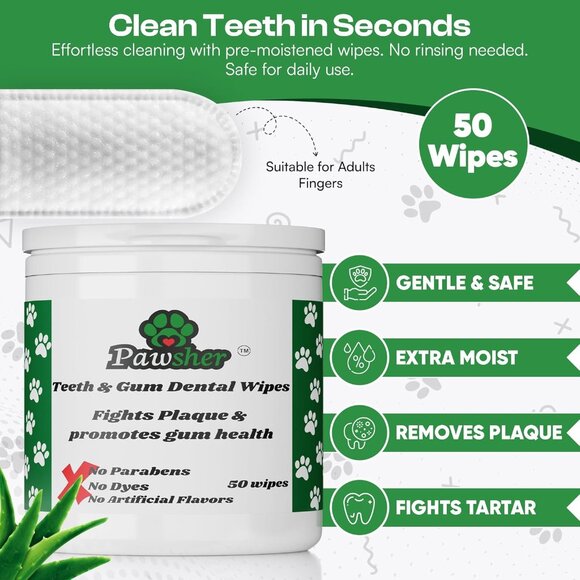 Dogs Dental Wipes | Fights Plaque, Freshens Breath & Promotes Gum Health | No Ri - Picture 5 of 7
